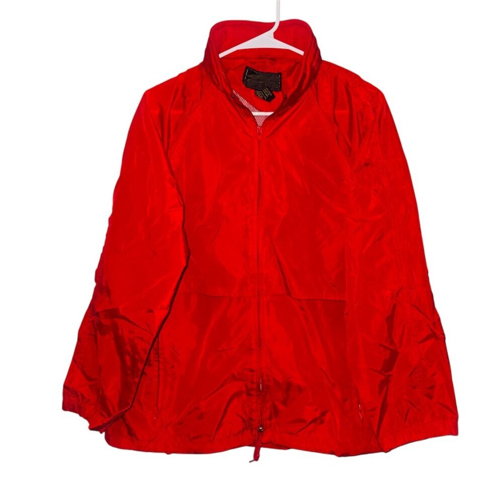 Eddie Bauer Vintage Full Zip Bright Red Retro Hooded Windbreaker Jacket